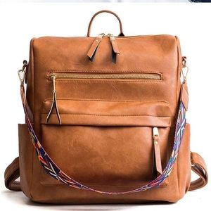 Large Faux Leather Travel Backpack